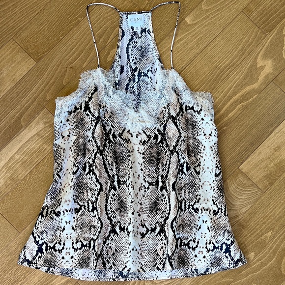 CAMI NYC Racer Snake-Print Charmeuse Cami with Lace (XS) - Picture 3 of 14